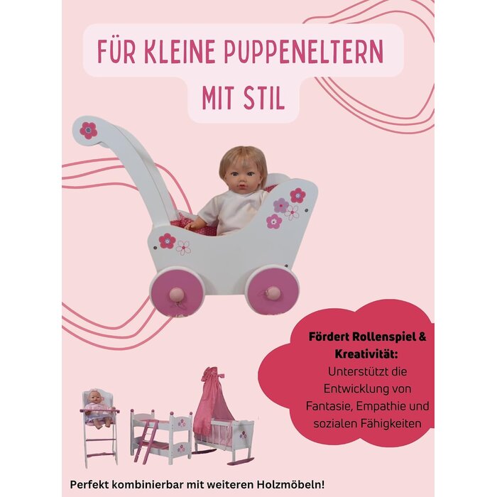 Holz-Puppenwagen Fiori Design - Lauflernhilfe - bis zu 45% sparen