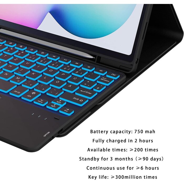 Roofei Tastaturhülle für Galaxy Tab S6 Lite: QWERTZ & RGB - bis zu 40,2% sparen
