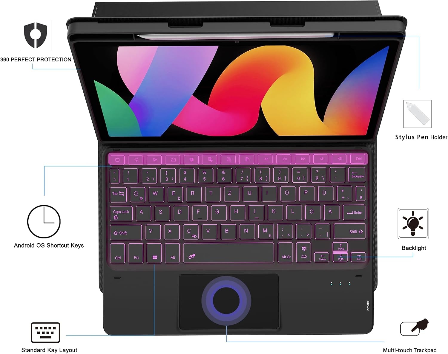Tastatur-Hülle für 11 Zoll Tablet mit Touchpad - Bis zu 64 % Rabatt