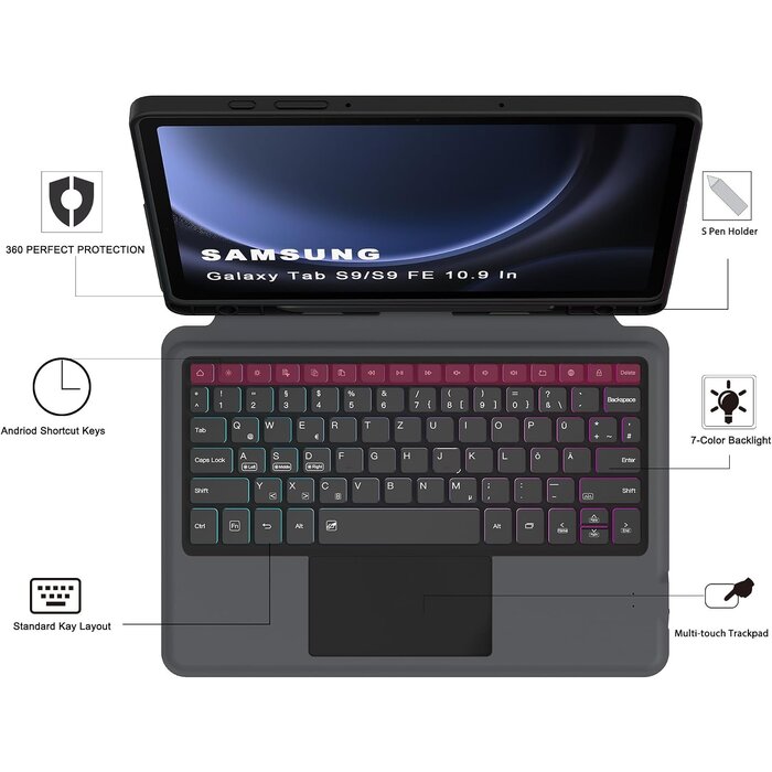 Roofei Tastatur-Hülle für Galaxy Tab S9/S10 mit Touchpad - bis zu 40,5% Rabatt