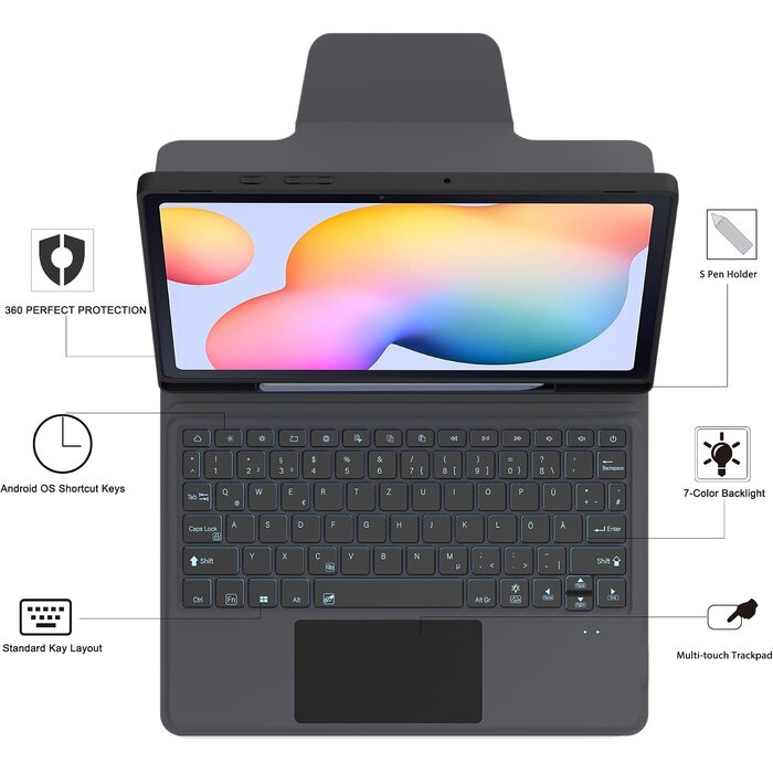 Roofei Tastaturhülle für Galaxy Tab S6 Lite mit Touchpad & QWERTZ - bis zu 45,1% Rabatt