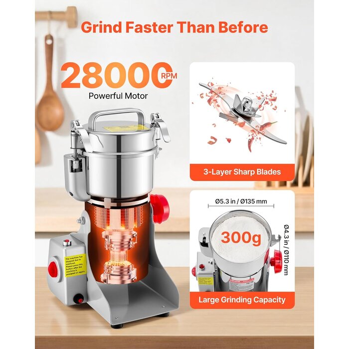 Vevor Elektrische Getreidemühle 300g, 1500W, 28000 U/min - jetzt bis zu 41,4% Rabatt