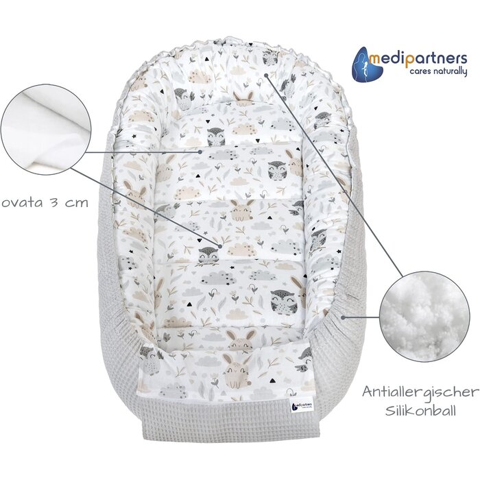 Babynestchen 100x60cm Grau - Geborgenheit für Säuglinge - bis zu 44,4% Rabatt