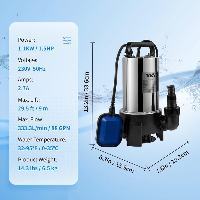 Edelstahl Schmutzwasser-Tauchpumpe 1100W | Bis zu 45,7% Rabatt