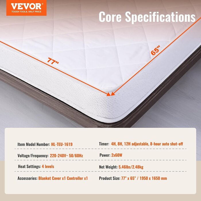 Vevor Elektrische Unterdecke 195x165cm für Doppelbetten - bis zu 70% Rabatt