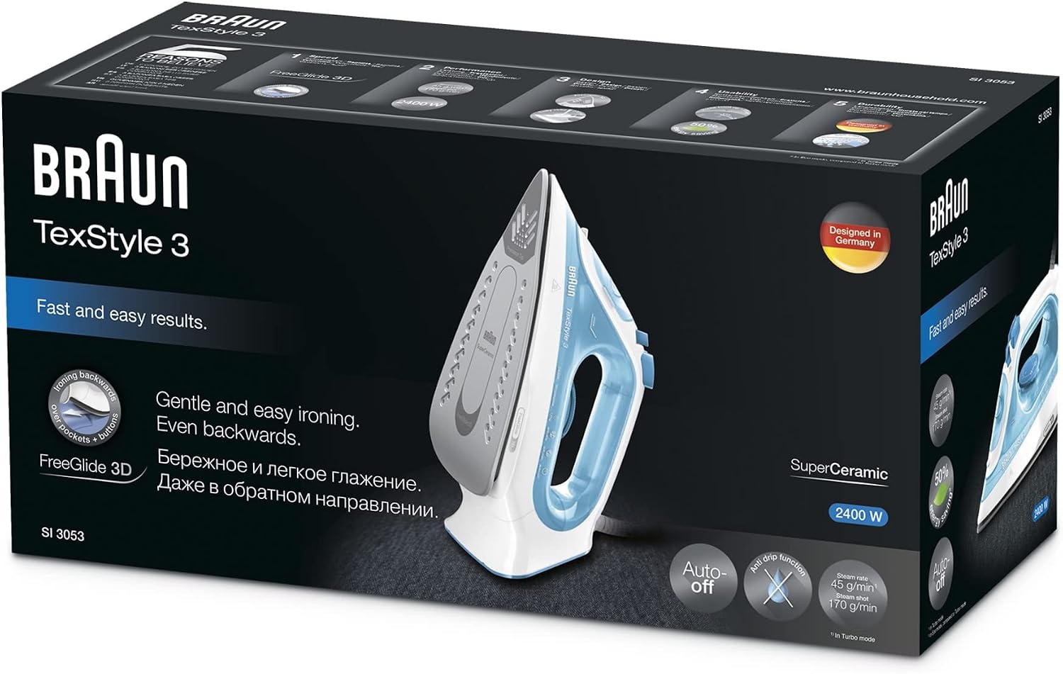 Dampfbügeleisen 2400W mit 3D-Keramiksohle - bis zu 68% reduziert