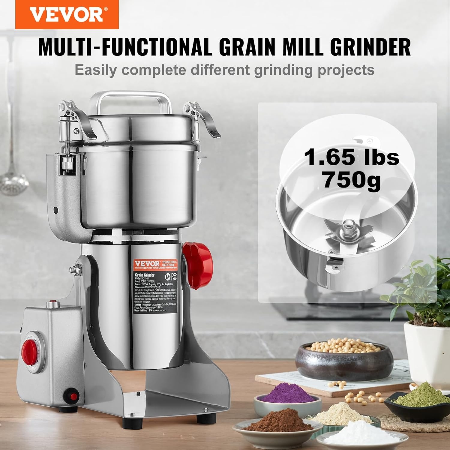 Profi Getreidemühle 750g, 2000W - Edelstahl - Outlet bis zu 45,7% Rabatt