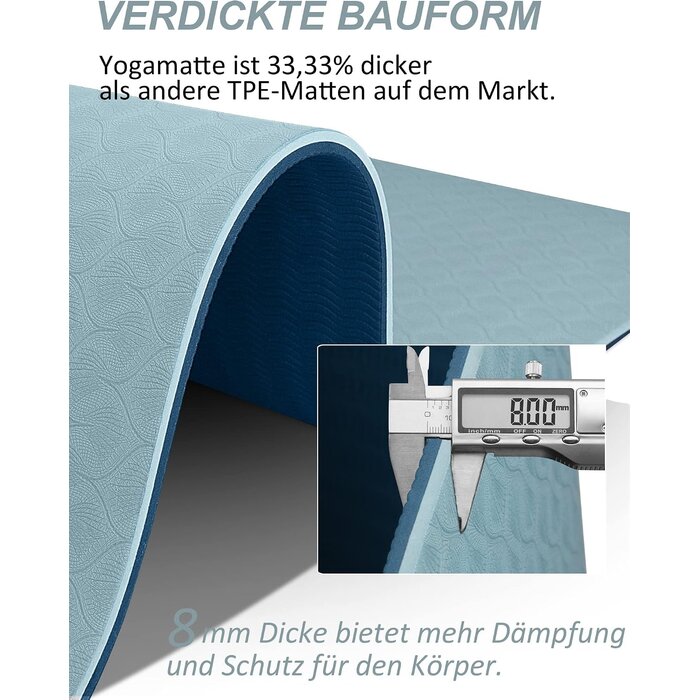 TPE Yogamatte 8mm Antirutsch - Haze Blau - Jetzt bis zu 66% sparen
