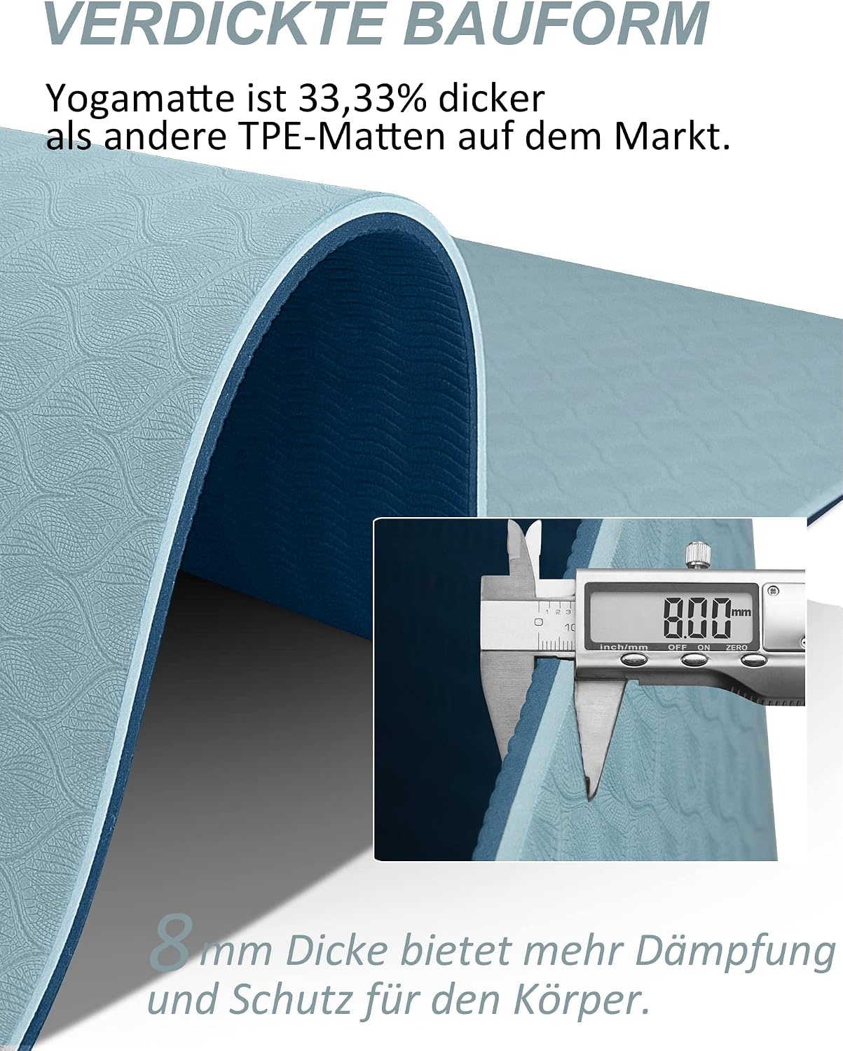 TPE Yogamatte 8mm Antirutsch - Haze Blau - Jetzt bis zu 66% sparen