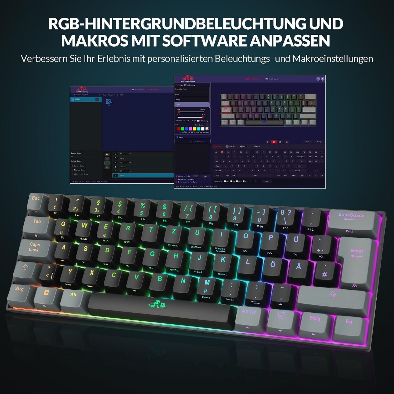 Mechanische 60% Gaming-Tastatur QWERTZ - Tri-Mode & RGB - bis zu 57,3 % sparen