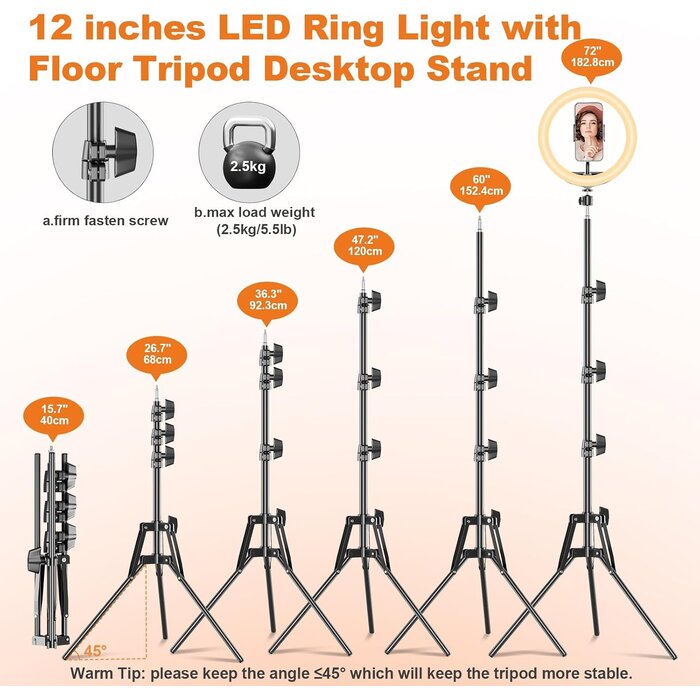 12 Zoll LED-Ringlicht mit 186 cm Stativ - Bis zu 53,2 % Rabatt