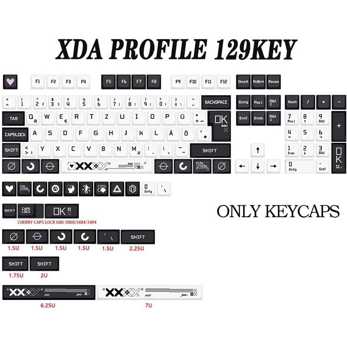 PBT Keycap-Set 129 Tasten XDA-Profil Schwarz-Weiß - bis zu 62,5% Rabatt