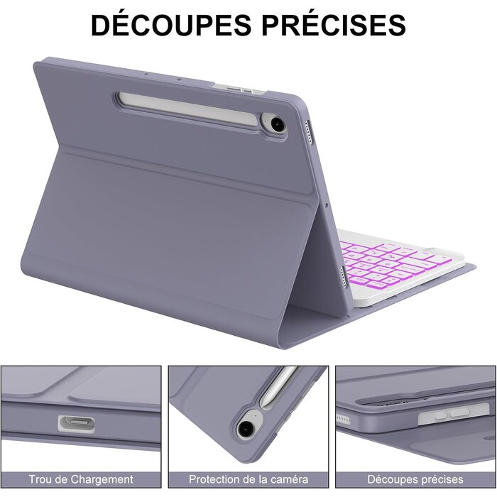 Jademall Tastaturhülle für Galaxy Tab S9 FE 10,9 Zoll AZERTY Violett - bis zu 72% Rabatt