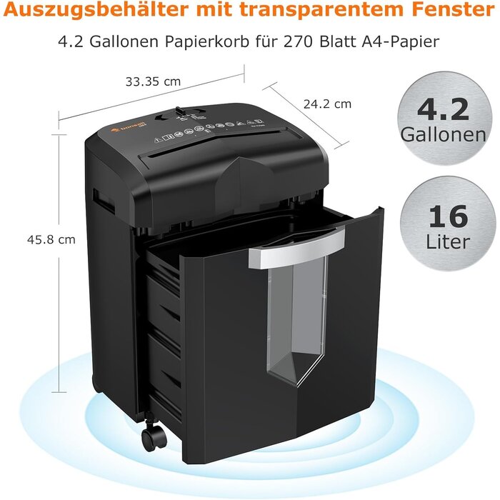 Leiser Aktenvernichter 16L P-4 für Papier & CDs - Outlet bis zu 45,4% Rabatt