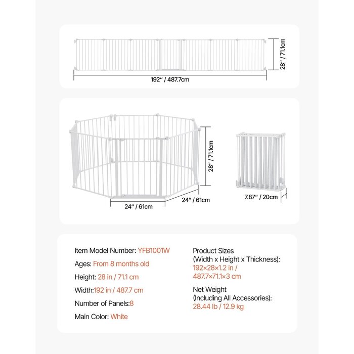 Faltbares Sicherheitsgitter, 488 cm, Weiß - bis zu 42,3% Rabatt