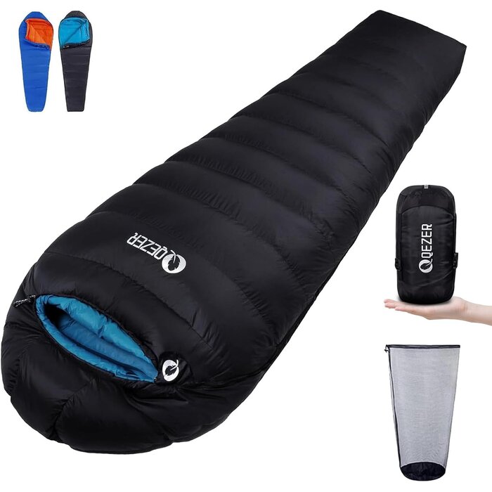 Daunen-Mumienschlafsack 4-Jahreszeiten, 215cm, Schwarz - bis zu 46,4% Rabatt