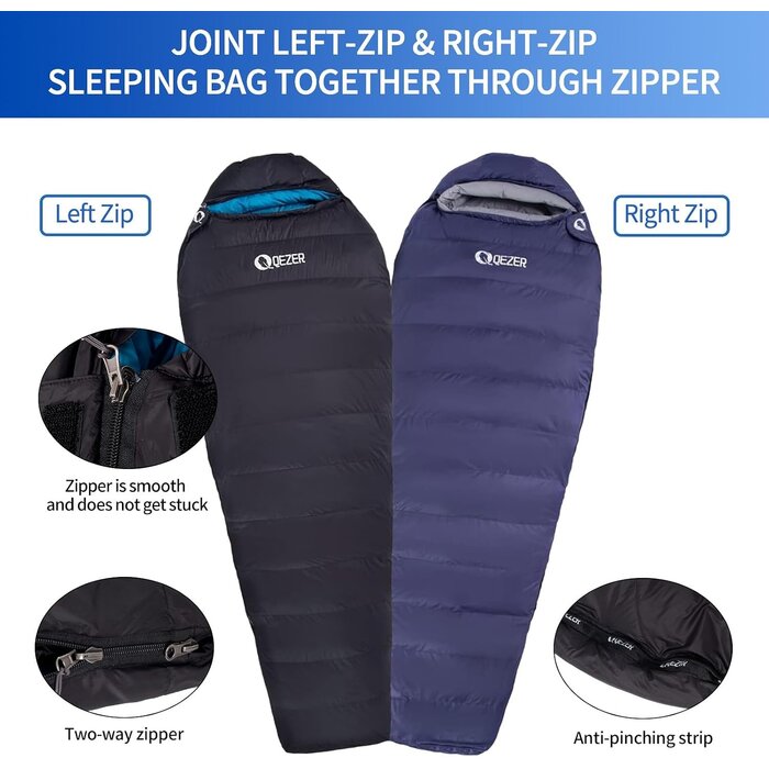 Daunen-Mumienschlafsack 4-Jahreszeiten, 215cm, Schwarz - bis zu 46,4% Rabatt