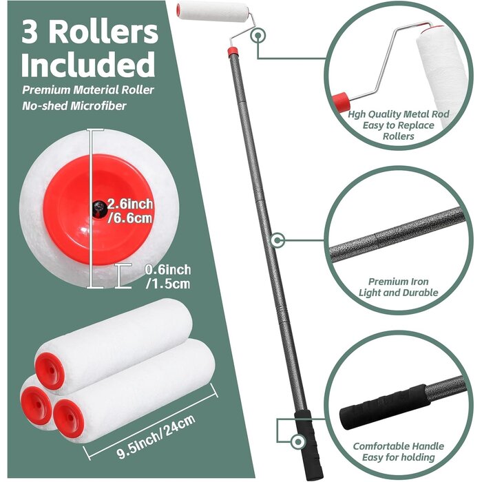Teleskop-Farbroller 223 cm - 3er Set - Streifenfreies Streichen - bis zu 38% Rabatt