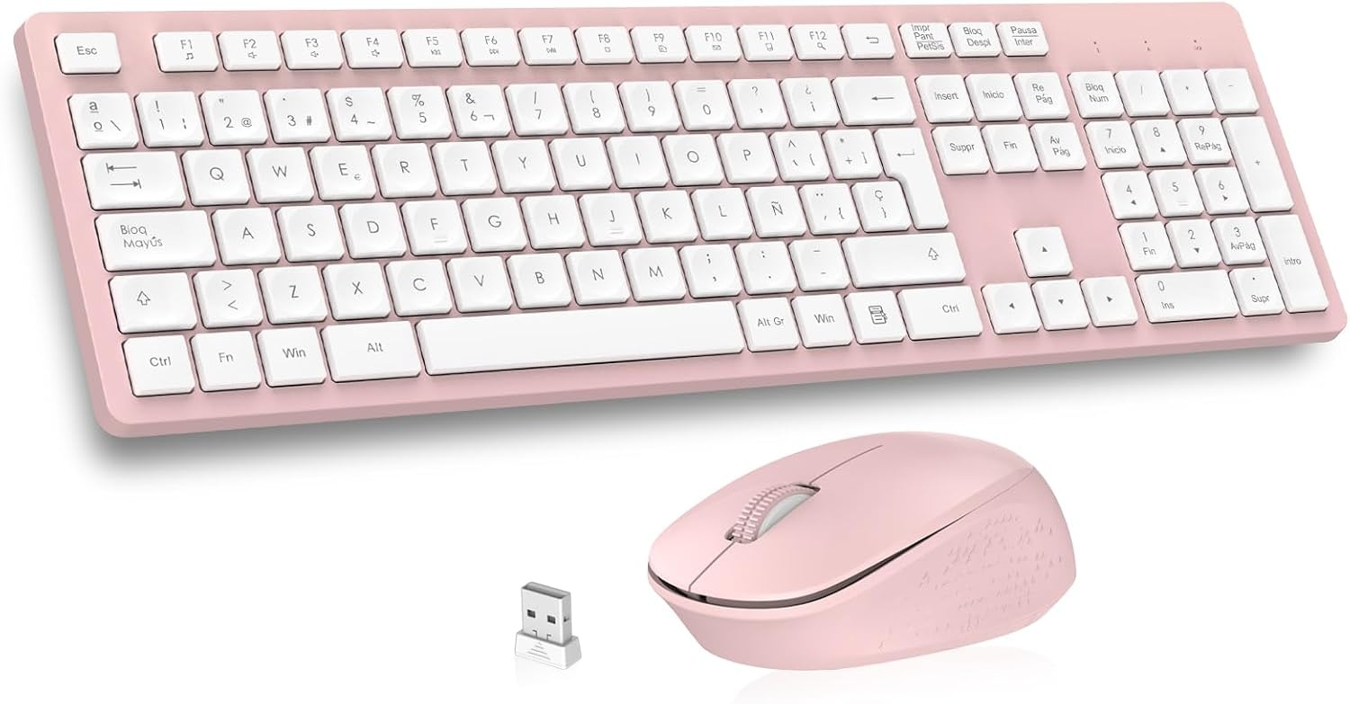 Kabelloses Tastatur-Maus-Set, Rosa, QWERTY, Ergonomisch - bis zu 57% Rabatt