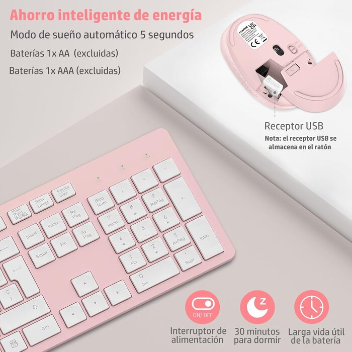 Kabelloses Tastatur-Maus-Set, Rosa, QWERTY, Ergonomisch - bis zu 57% Rabatt