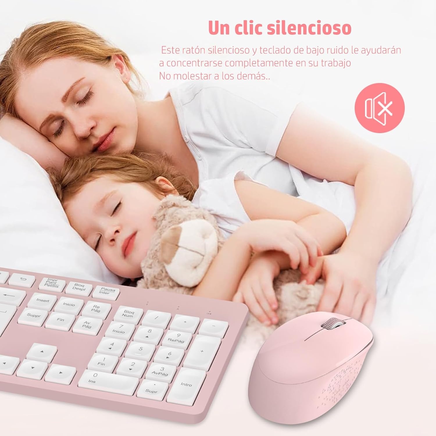 Kabelloses Tastatur-Maus-Set, Rosa, QWERTY, Ergonomisch - bis zu 57% Rabatt