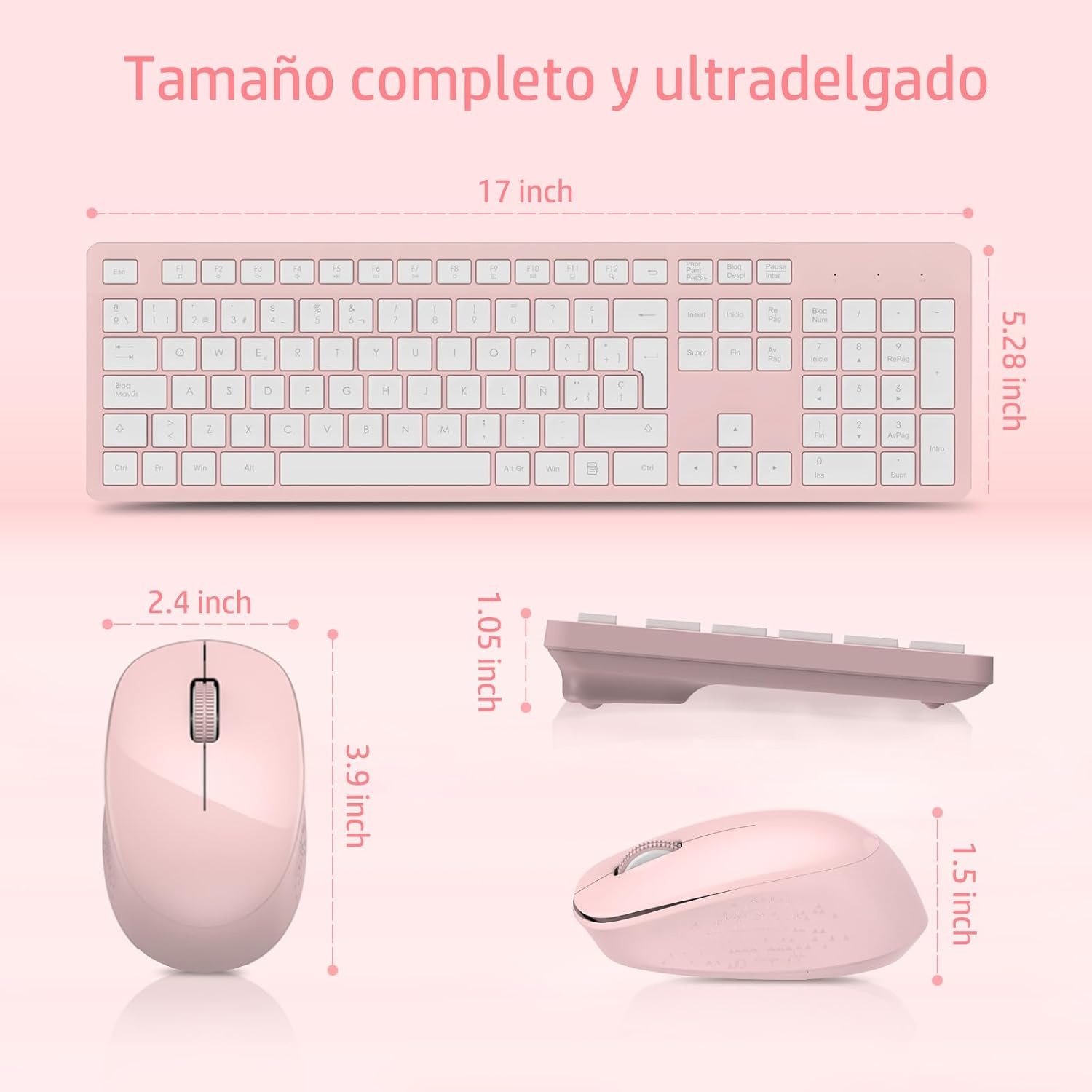 Kabelloses Tastatur-Maus-Set, Rosa, QWERTY, Ergonomisch - bis zu 57% Rabatt