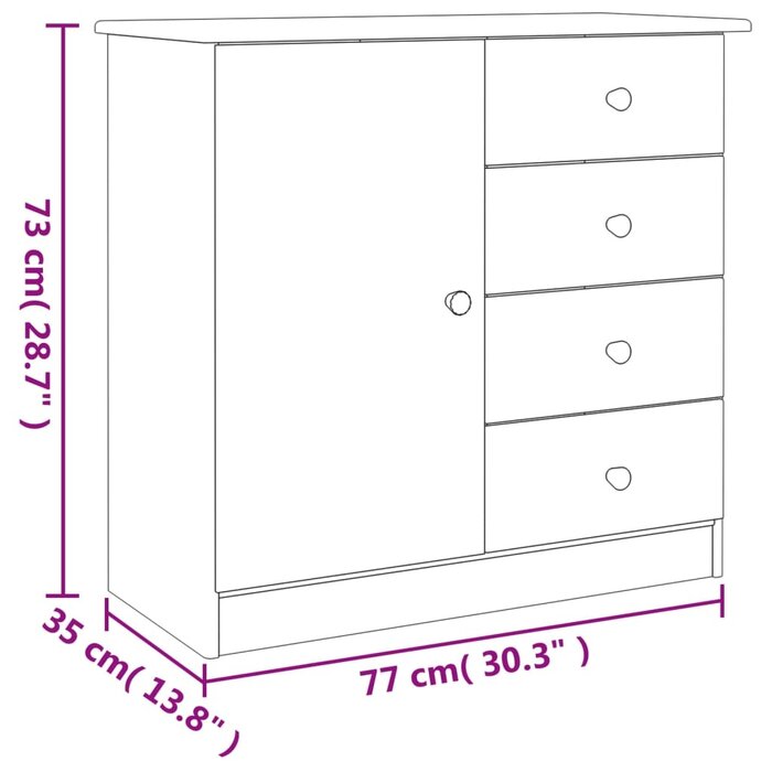 Sideboard ALTA aus Kiefernholz, Weiß, 77x35x73 cm - jetzt bis zu 39,8% Rabatt