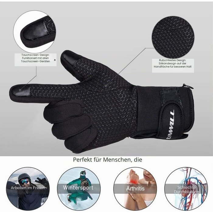 Elektrisch beheizbare Winterhandschuhe - 7,4V Akku - Schwarz - bis zu 64% Rabatt