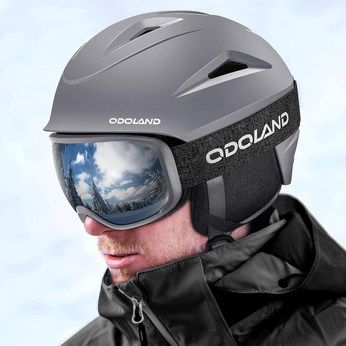 Odoland Skihelm mit Skibrille Größe S Grau - Top-Set bis zu 64% reduziert