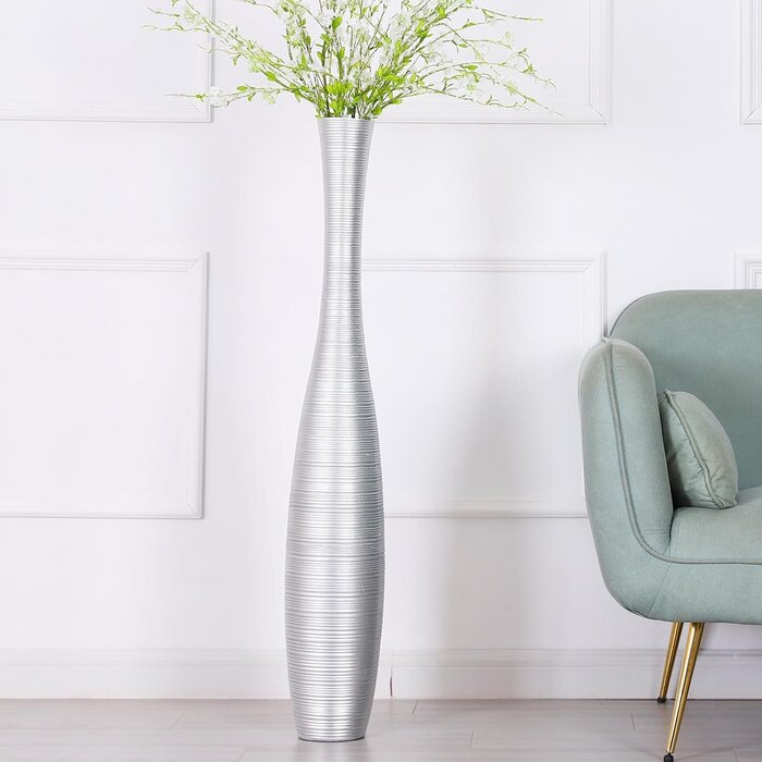 Moderne Bodenvase, Silber, 65 cm, Handgefertigt - bis zu 39,6% reduziert