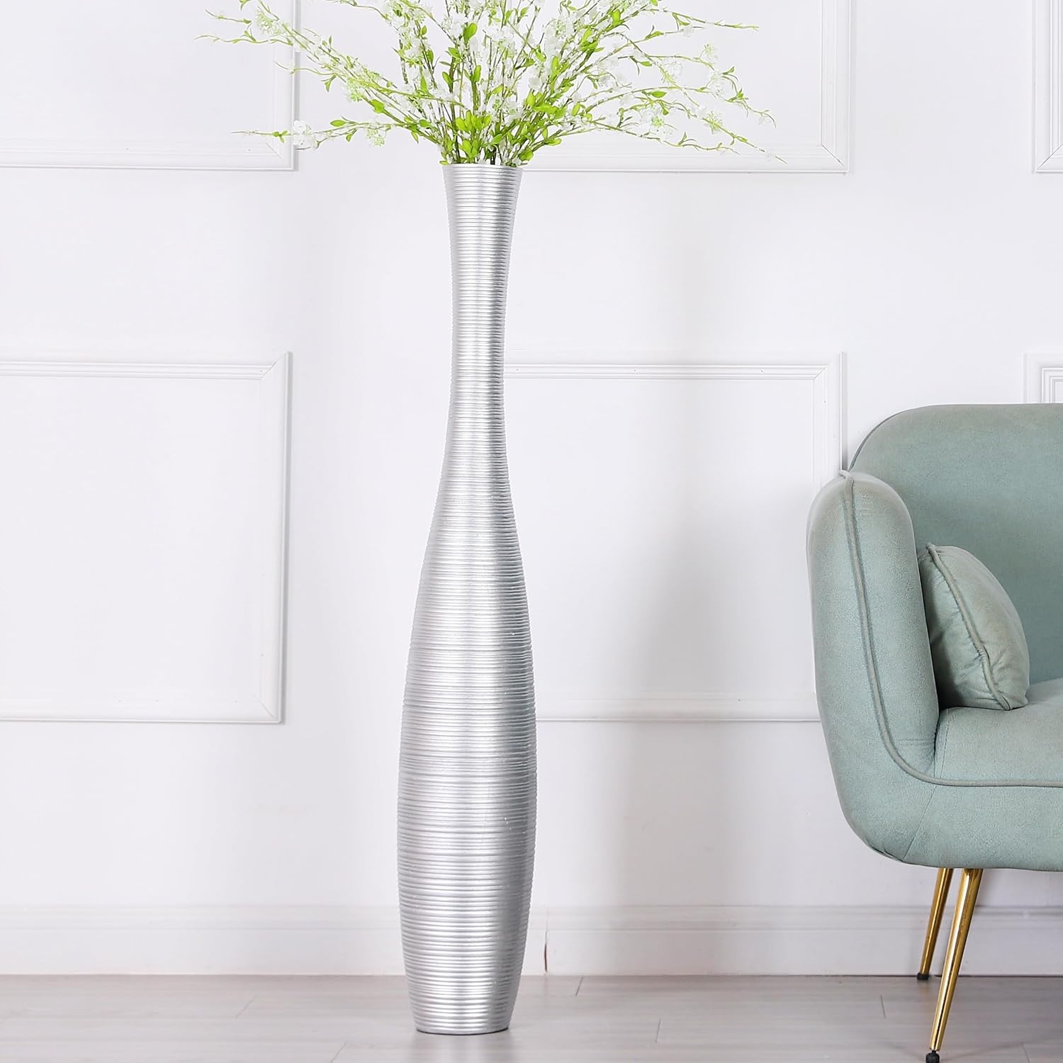Moderne Bodenvase, Silber, 65 cm, Handgefertigt - bis zu 39,6% reduziert
