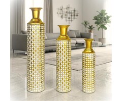 Dekorative Bodenvase 3er-Set Metall Gold/Weiß - bis zu 45% Rabatt