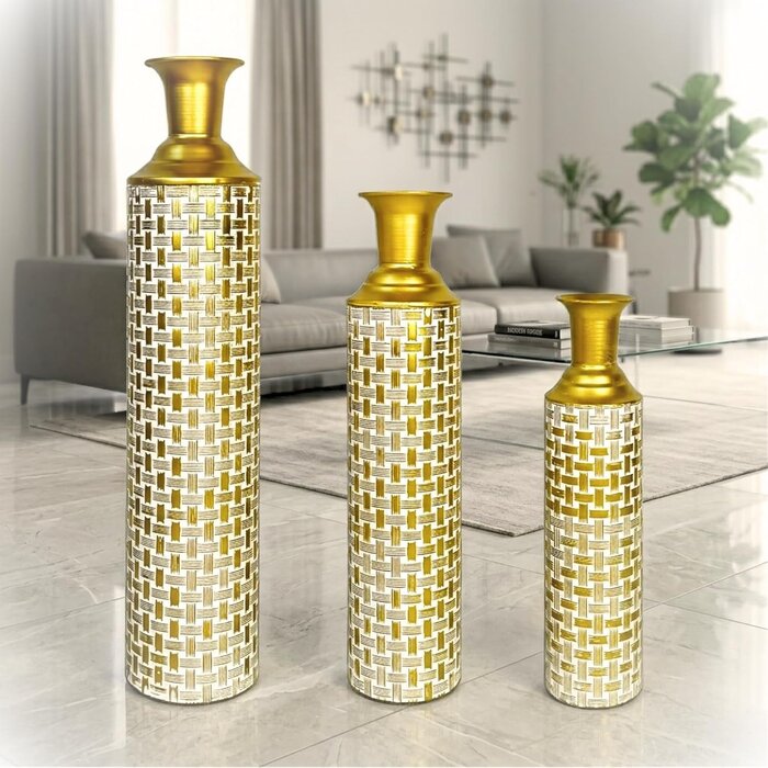 3er-Set Metall Bodenvasen Gold/Weiß | Bis zu 39,2% Rabatt