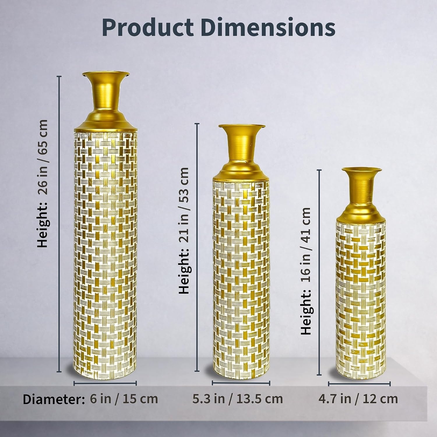 3er-Set Metall Bodenvasen Gold/Weiß | Bis zu 39,2% Rabatt