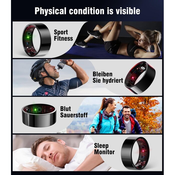 Iuhfsifs Smart Ring Gesundheits-Tracker | Schwarz | Größe M | Bis zu 61% Rabatt