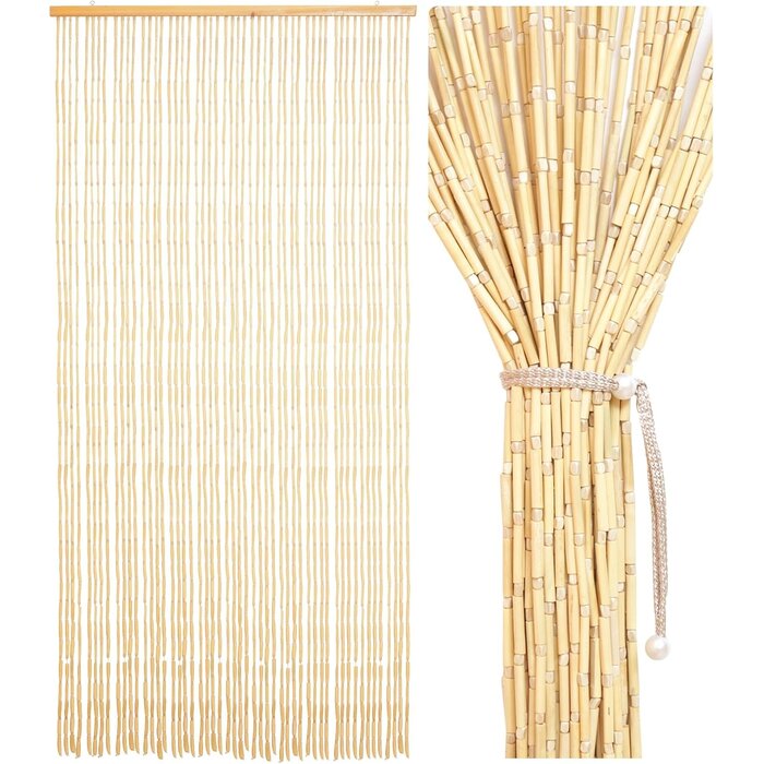 Bambus-Türvorhang 90x190cm, 52 Stränge - Beige, Retro-Look - bis zu 32,8% Rabatt