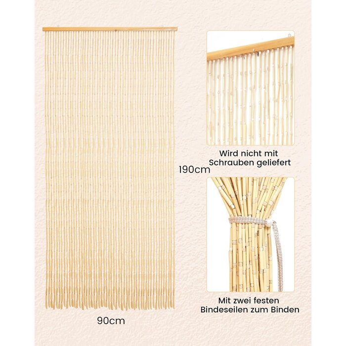 Bambus-Türvorhang 90x190cm, 52 Stränge - Beige, Retro-Look - bis zu 32,8% Rabatt