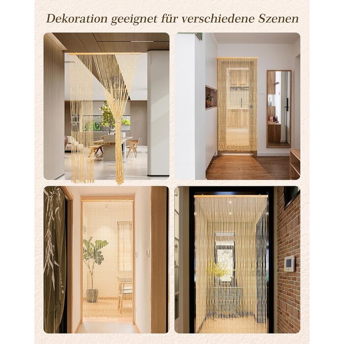 Bambus-Türvorhang 90x190cm, 52 Stränge - Beige, Retro-Look - bis zu 32,8% Rabatt