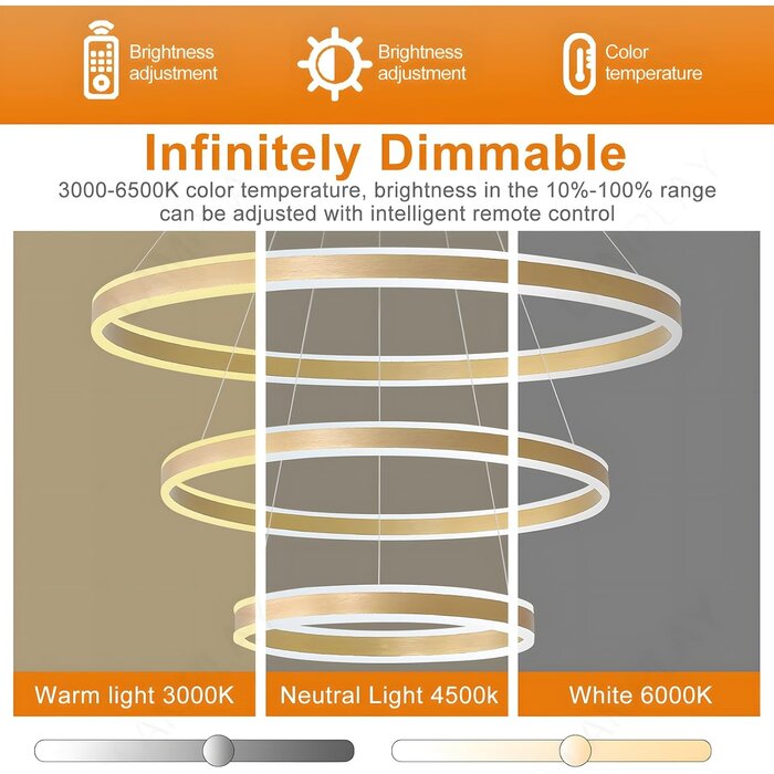 Exklusive 3-Ring LED-Pendelleuchte Gold - dimmbar & höhenverstellbar - bis zu 68% off