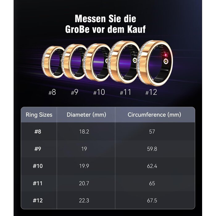 Iuhfsifs Smart Ring Fitness Tracker - Silber Gr. 7 - Wasserdicht - bis zu 66% Rabatt