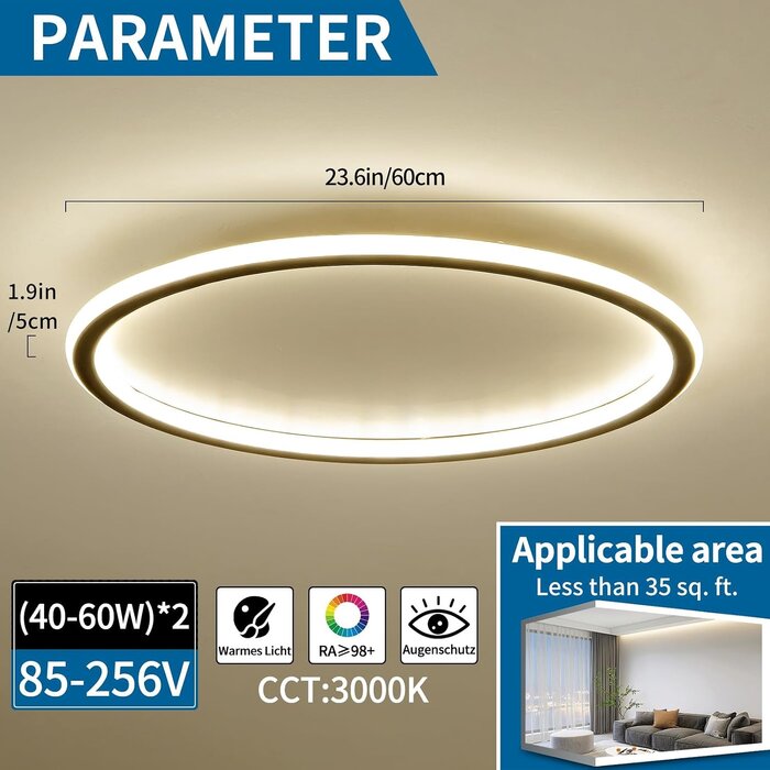 Moderne LED-Deckenleuchte 60cm, Warmweiß, Ultraflach - bis zu 35,3% Rabatt