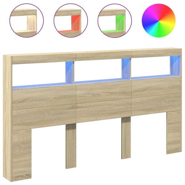 Bett-Kopfteil mit LED in Sonoma-Eiche 180cm - bis zu 40% günstiger