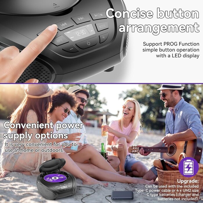 Tragbare Boombox mit CD-Player & FM-Radio - Jetzt bis zu 33% günstiger