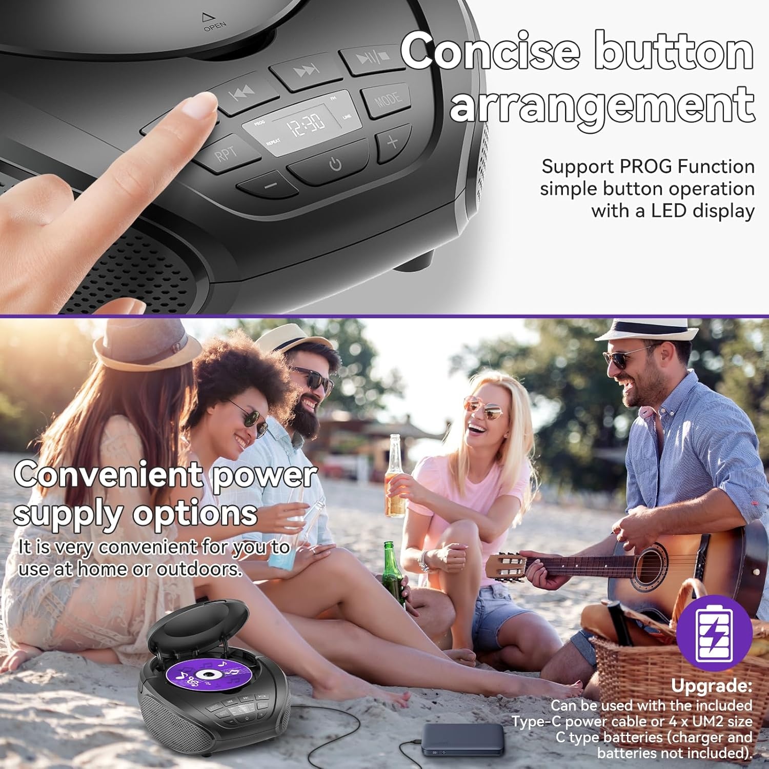 Tragbare Boombox mit CD-Player & FM-Radio - Jetzt bis zu 33% günstiger
