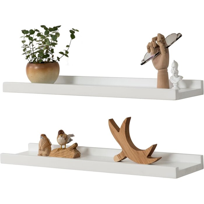 Set aus 2 massiven Eichenholz-Wandregalen 40 cm - Weiß - bis zu 66% sparen