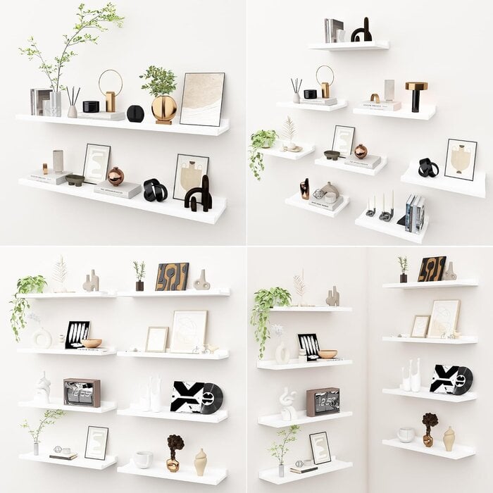 Set aus 2 massiven Eichenholz-Wandregalen 40 cm - Weiß - bis zu 66% sparen