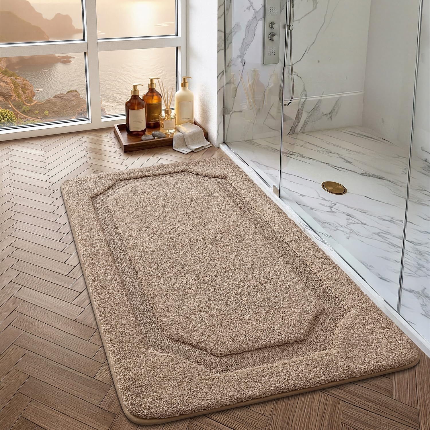 Luxus Badematte Beige 61x92cm - Rutschfest & Saugfähig - bis zu 63% Rabatt