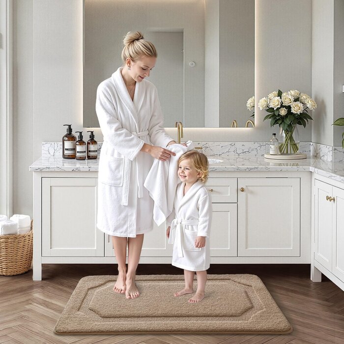 Luxus Badematte Beige 61x92cm - Rutschfest & Saugfähig - bis zu 63% Rabatt
