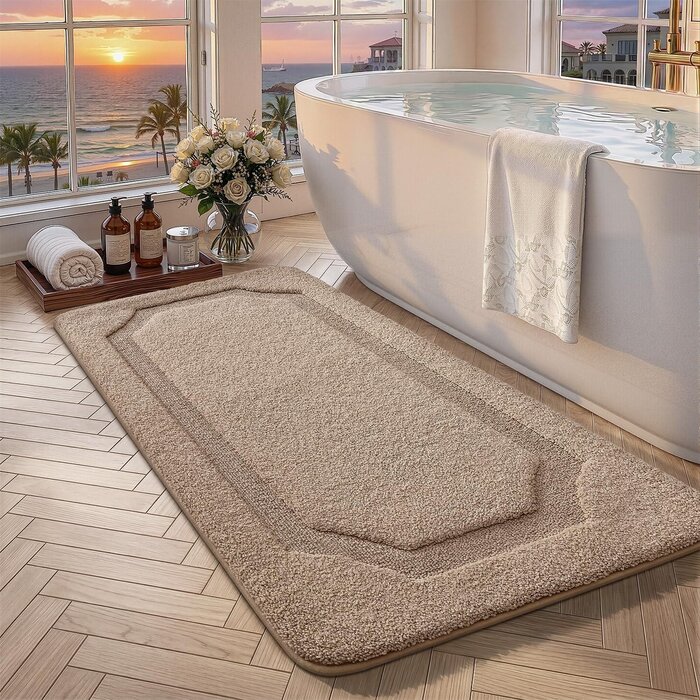 Luxus Badematte Beige 61x92cm - Rutschfest & Saugfähig - bis zu 63% Rabatt
