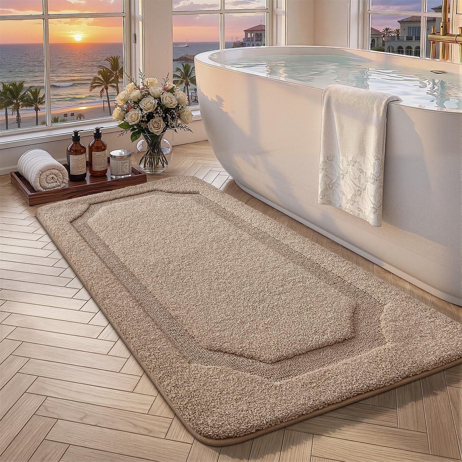 Luxus Badematte Beige 61x92cm - Rutschfest & Saugfähig - bis zu 63% Rabatt